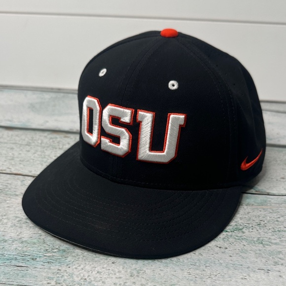 NIKE Black Oregon State OSU Baseball Hat  Orange  and White Accents SIZE 7-1/4 - Picture 1 of 6